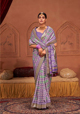 Lavender Ikkat Polka Dot Saree-3904
